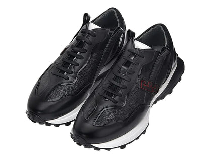 Tenis Cuadra de Piel Ternera Negro para Hombre