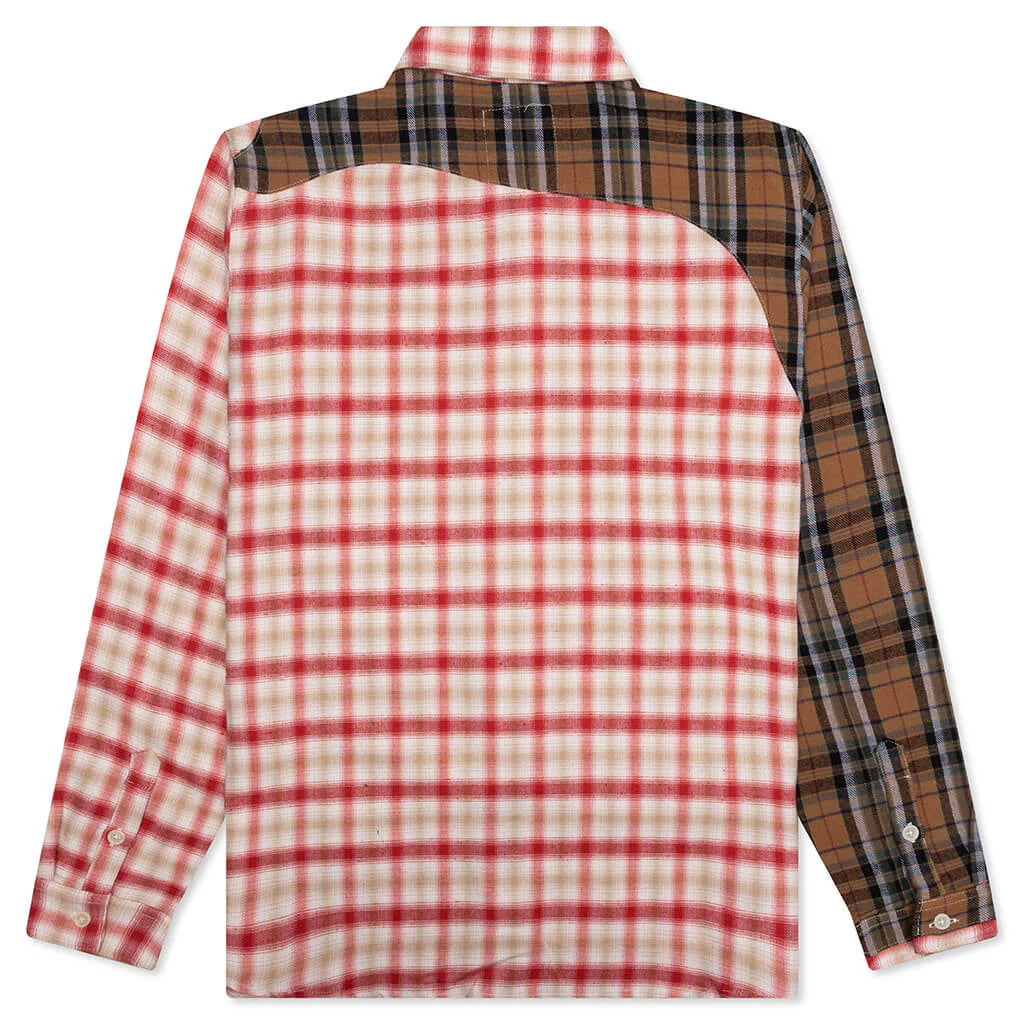 Patchwork Face Flannel Shirt Red