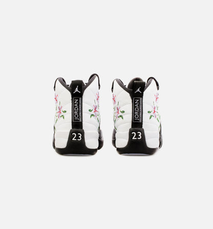 Air Jordan 12 Retro Floral Grade School Lifestyle Shoe Black White